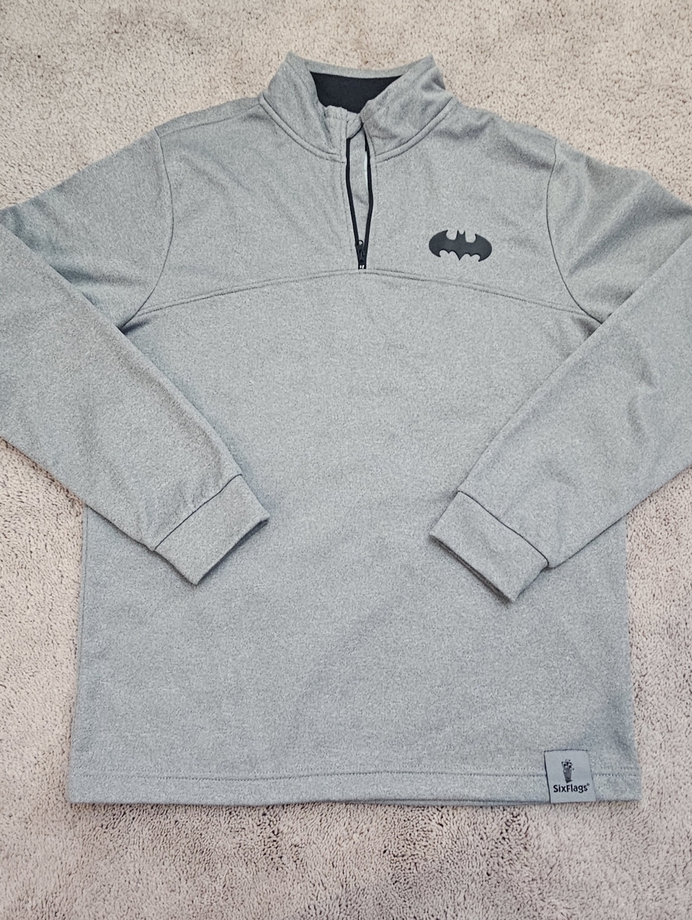 Batman Six Flags DC Comics pullover sweatshirt 1/4 zip gray Logo Theme Park M